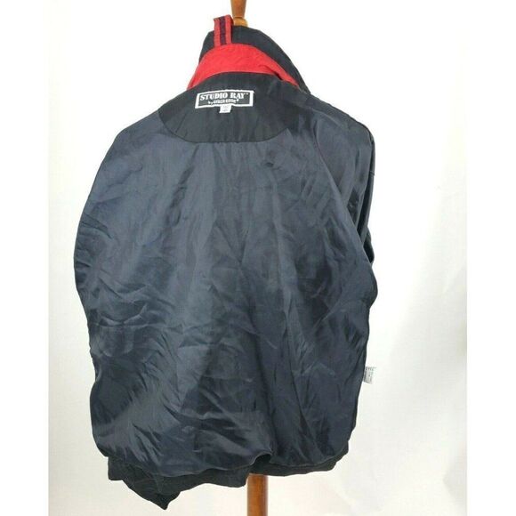 Vintage 80s 90s Black Red Studio Art Print Silk Track Jacket Windbreaker Sz S - Picture 8 of 9